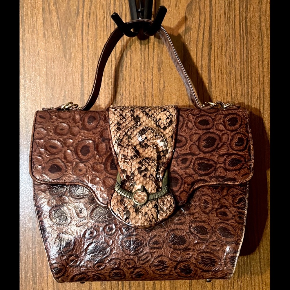 OOAK Vintage Sharif Reptile & Snakeskin Textured Leather Satchel Handbag